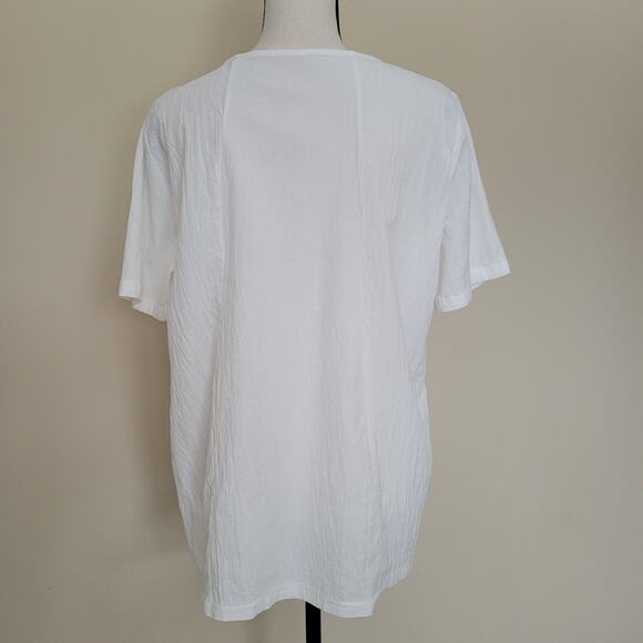 Size 2X Cotton Blend Embroidered White Textured Pullover Short Sleeve Top Blouse - Picture 8 of 15